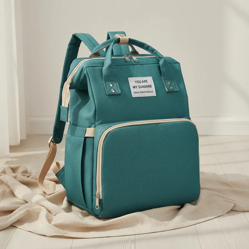 Multi-function diaper backpack Noa Nest with built-in foldable crib for safe baby rest