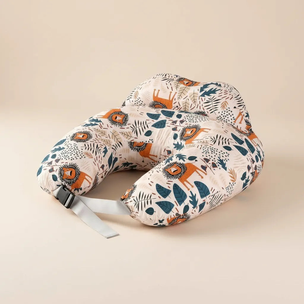 Noa Nest ergonomic feeding pillow with leaf pattern – U-shape nursing support cushion for mum and baby comfort
