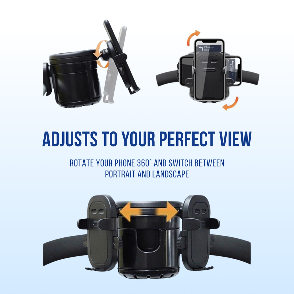 360 degree rotating phone holder and stroller cup holder allows customised viewing angles for maximum convenienc