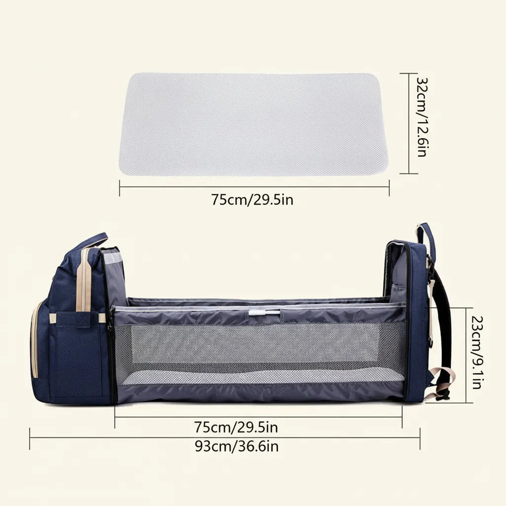 Multi-function diaper backpack Noa Nest with built-in foldable crib for safe baby rest