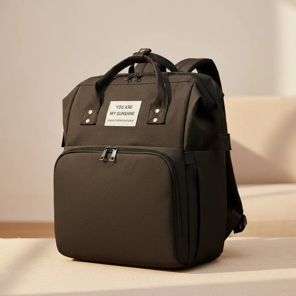 Multi-function diaper backpack Noa Nest with built-in foldable crib for safe baby rest