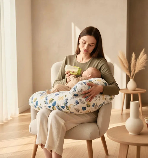 Noa Nest breastfeeding pillow with soft cotton cover and ergonomic arm support for comfortable baby feeding
