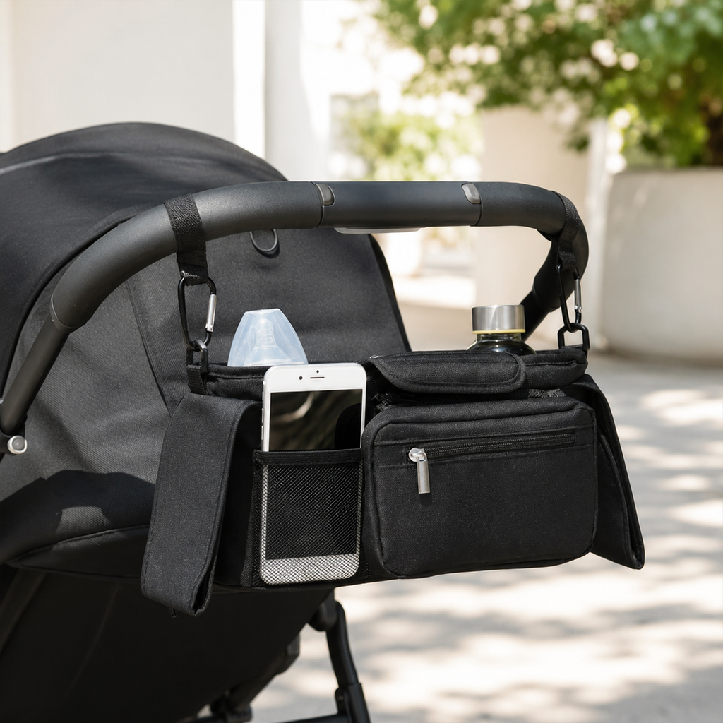 Noa Nest Pram Organiser Bag with Bottle Holders, Phone Pocket & Zip Pouch
