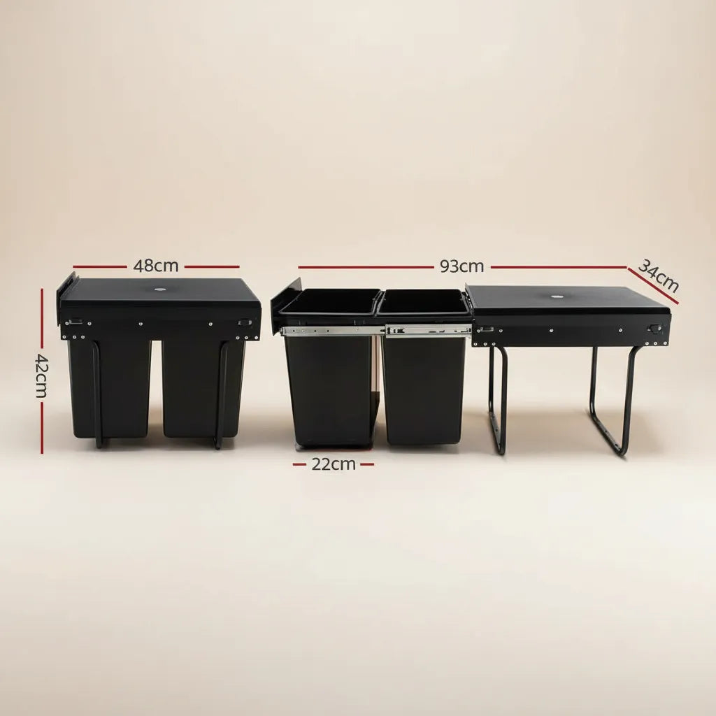 Noa Nest dual compartment pull out bin for kitchen cabinet with hidden sliding waste storage