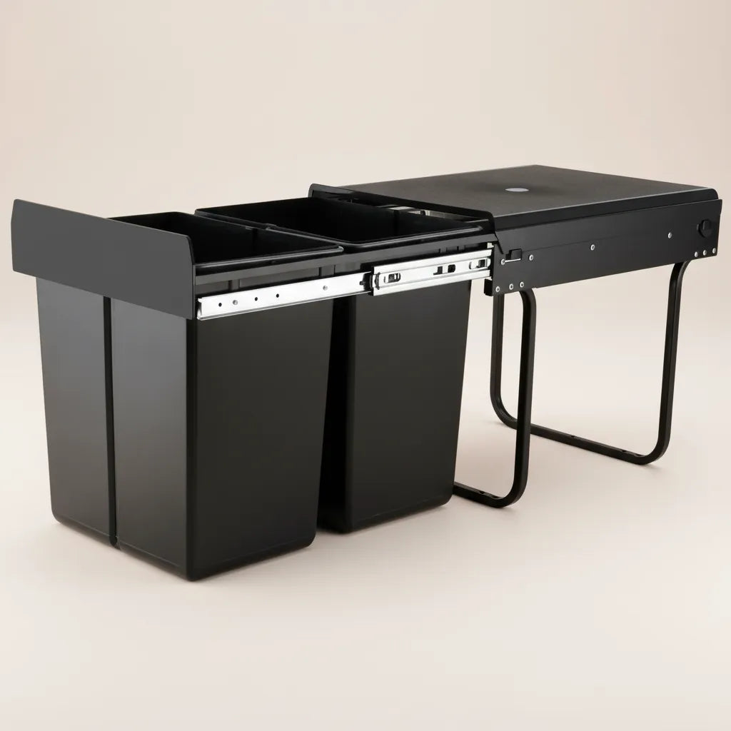 Noa Nest dual compartment pull out bin for kitchen cabinet with hidden sliding waste storage