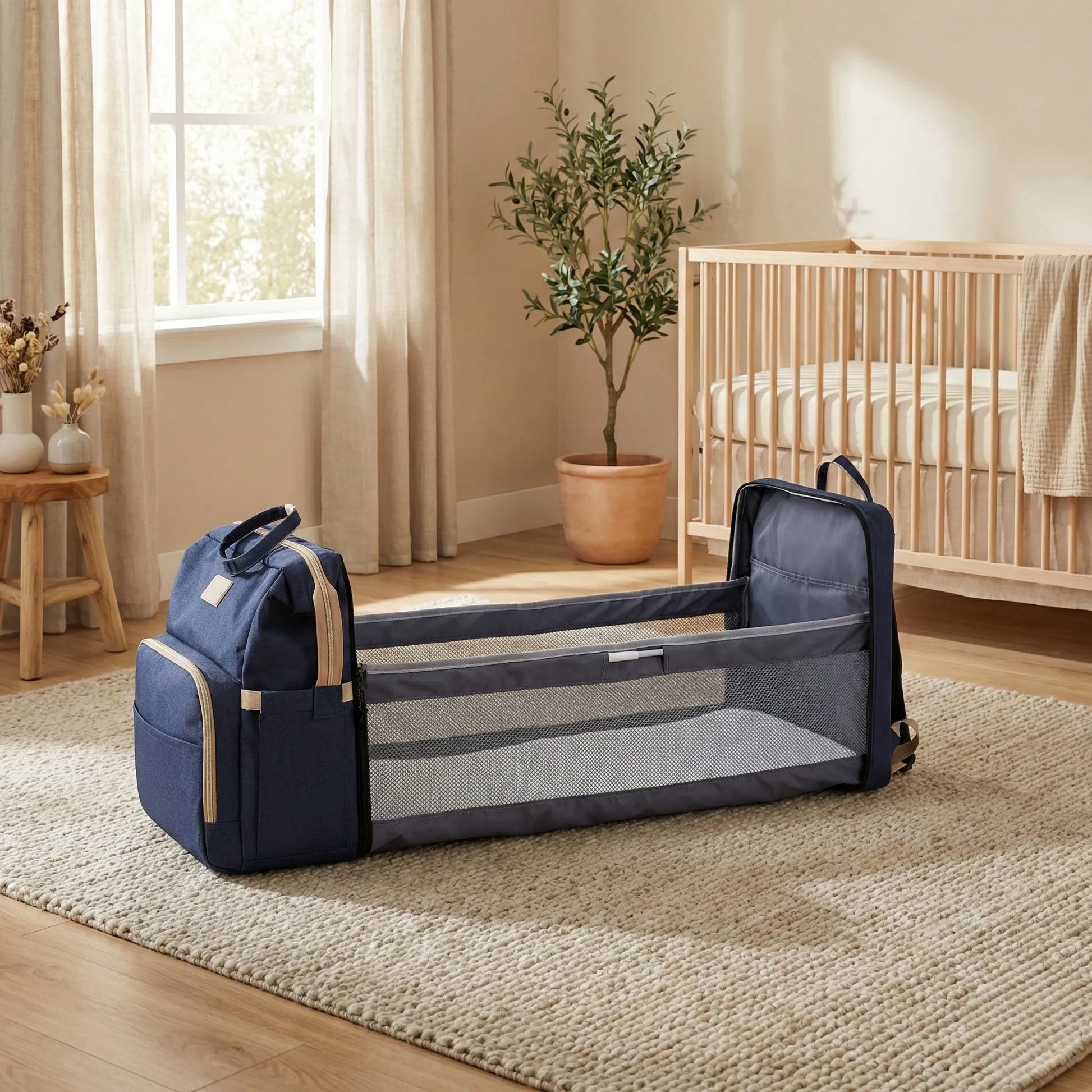 Noa Nest foldable nappy bag with portable baby bed and travel changing station