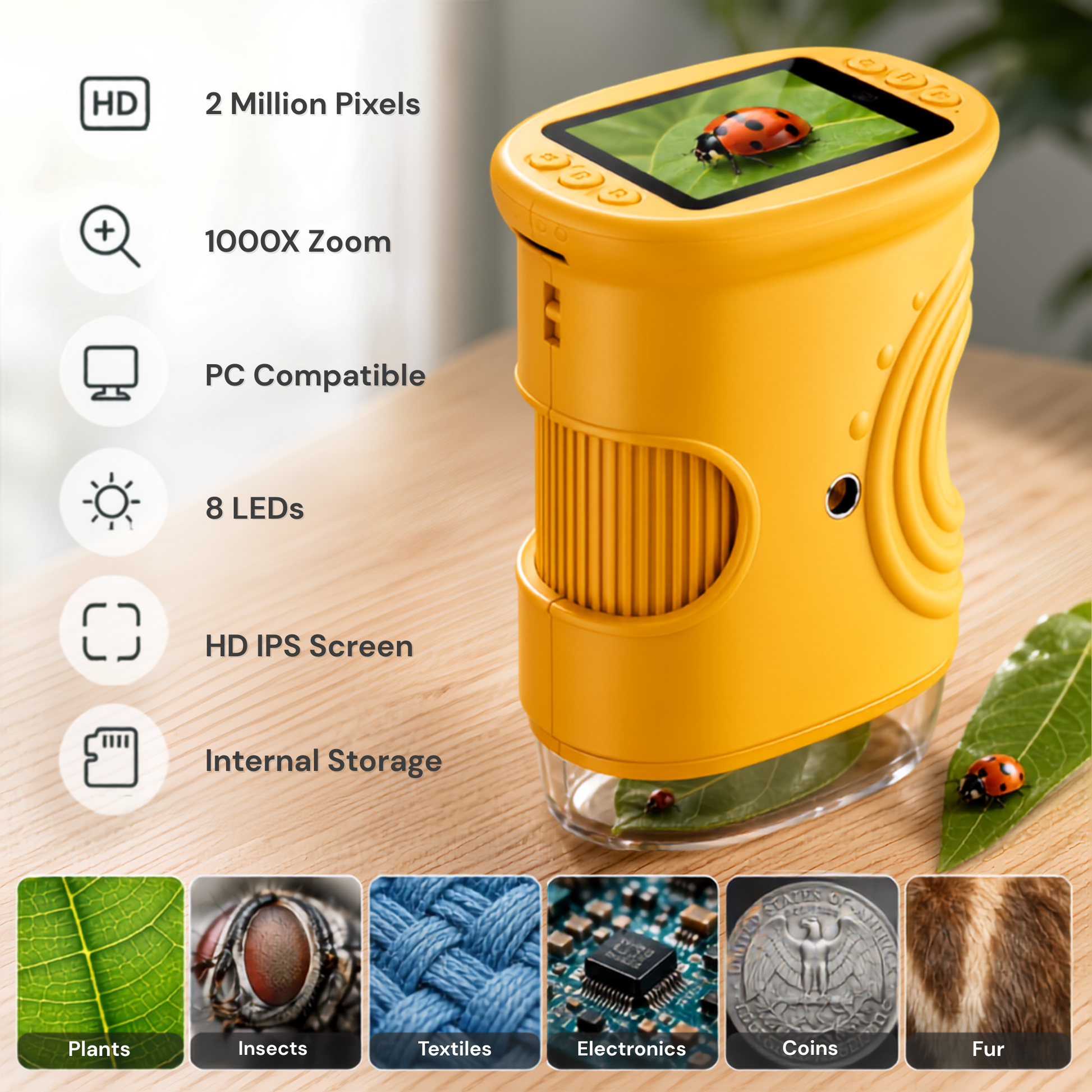 Noa Nest Portable Digital Microscope 1000x with LED Learning Camera