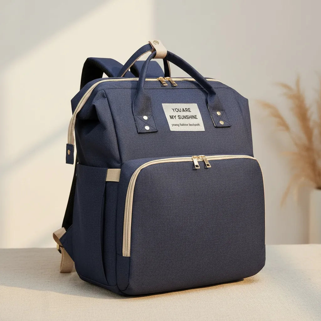 Multi-function diaper backpack Noa Nest with built-in foldable crib for safe baby rest