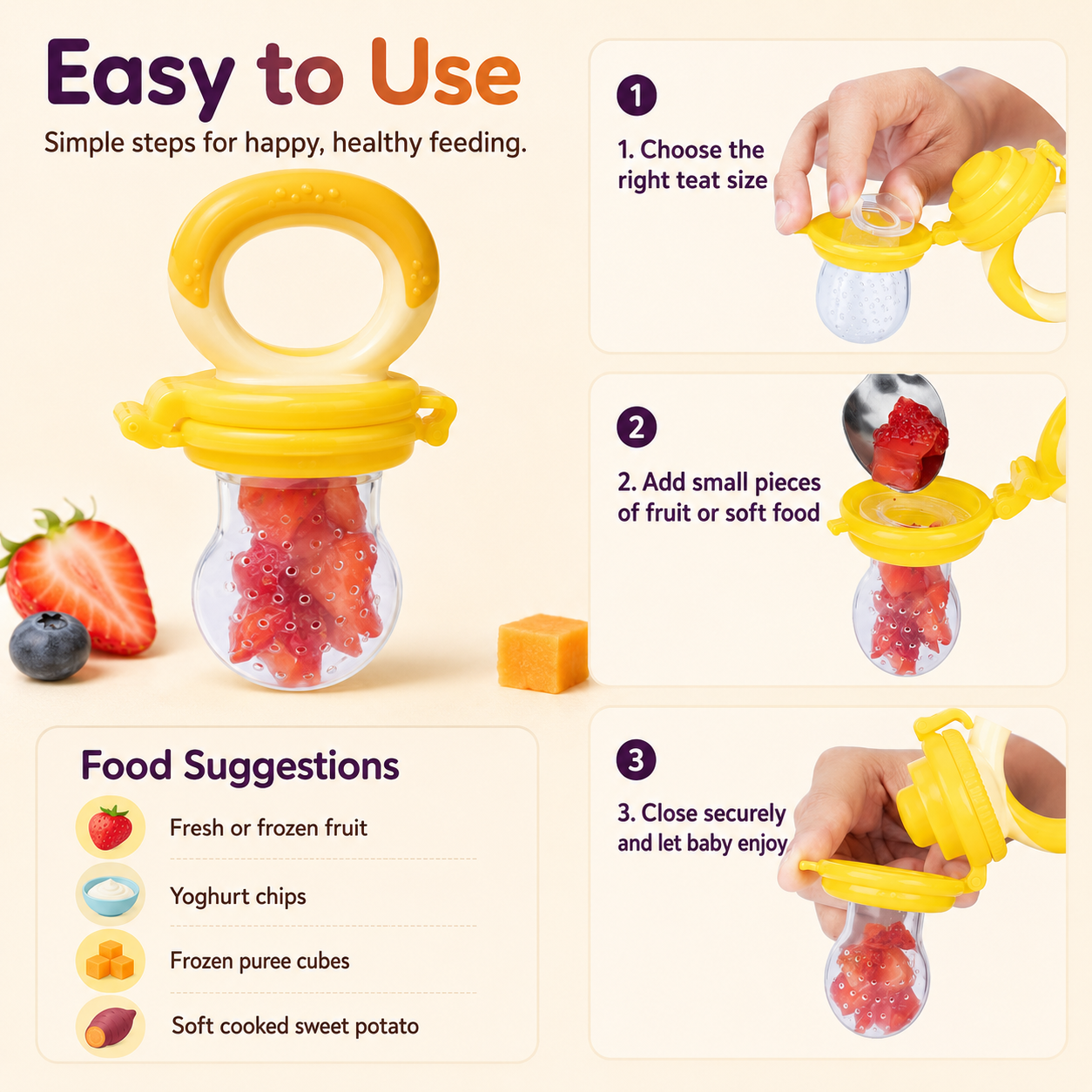 Baby Fruit Feeder & Teether Set – 2 Pack with 6 Silicone Teats