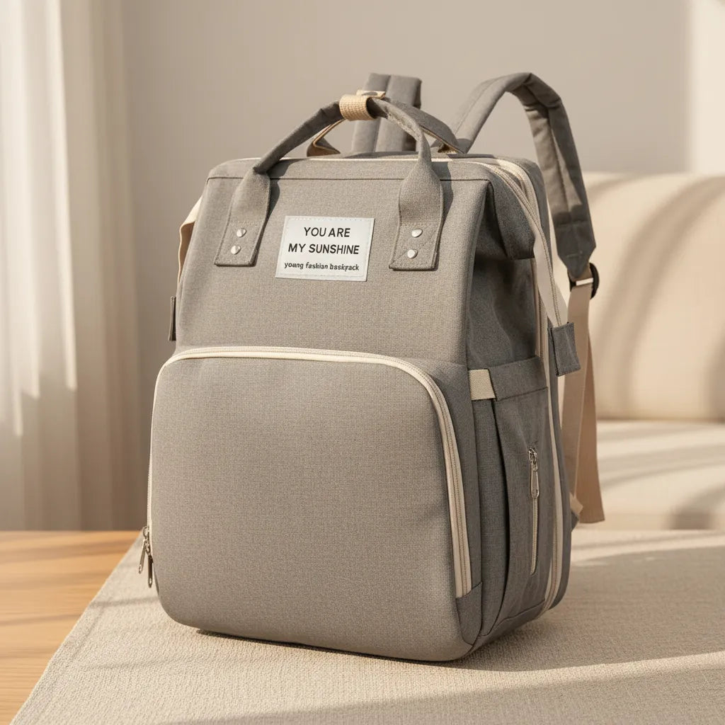 Multi-function diaper backpack Noa Nest with built-in foldable crib for safe baby rest