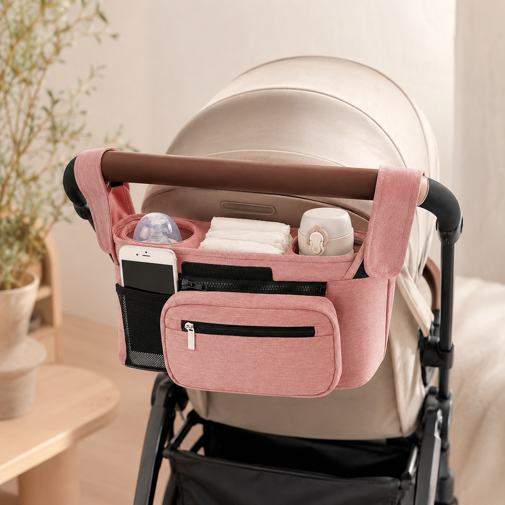 Noa Nest Pram Organiser Bag with Bottle Holders, Phone Pocket & Zip Pouch