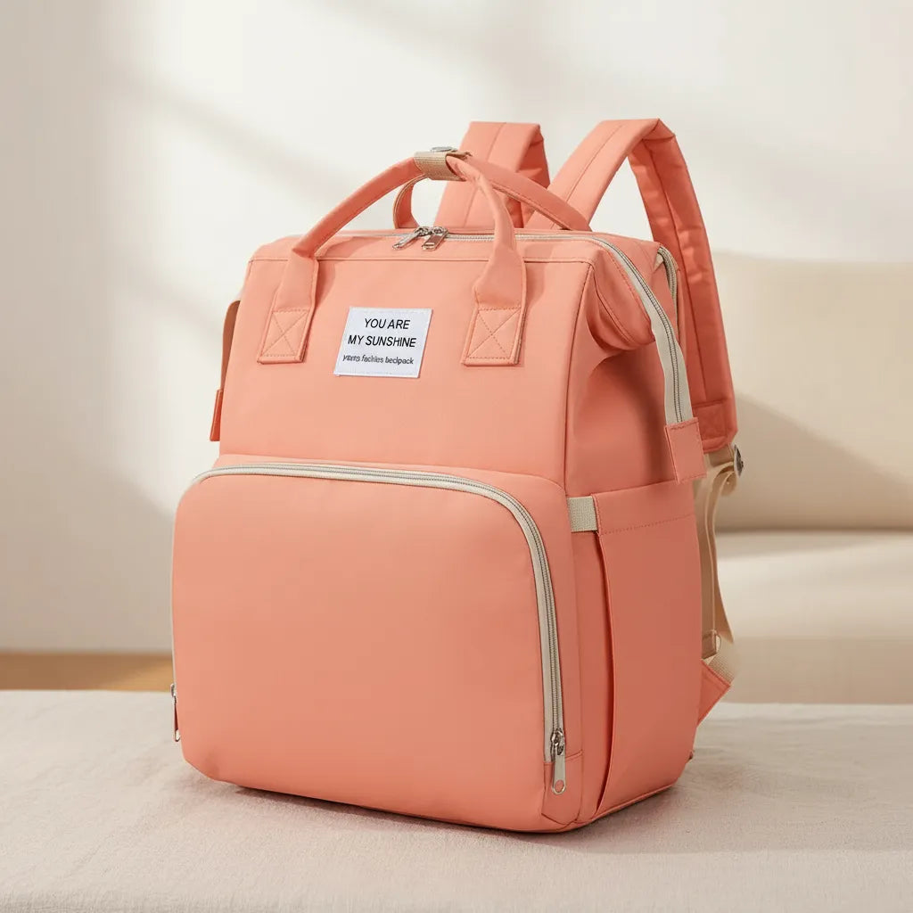 Multi-function diaper backpack Noa Nest with built-in foldable crib for safe baby rest