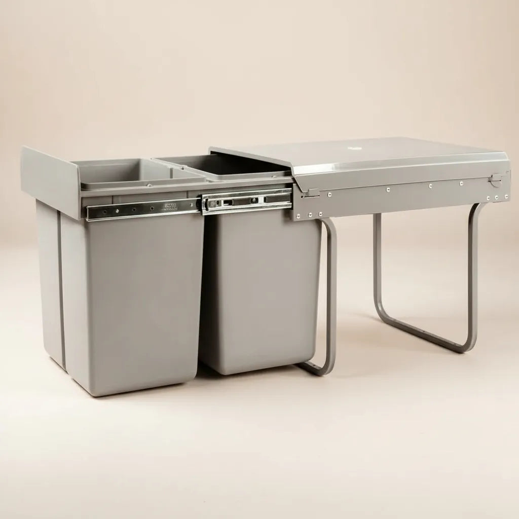 Noa Nest dual compartment pull out bin for kitchen cabinet with hidden sliding waste storage