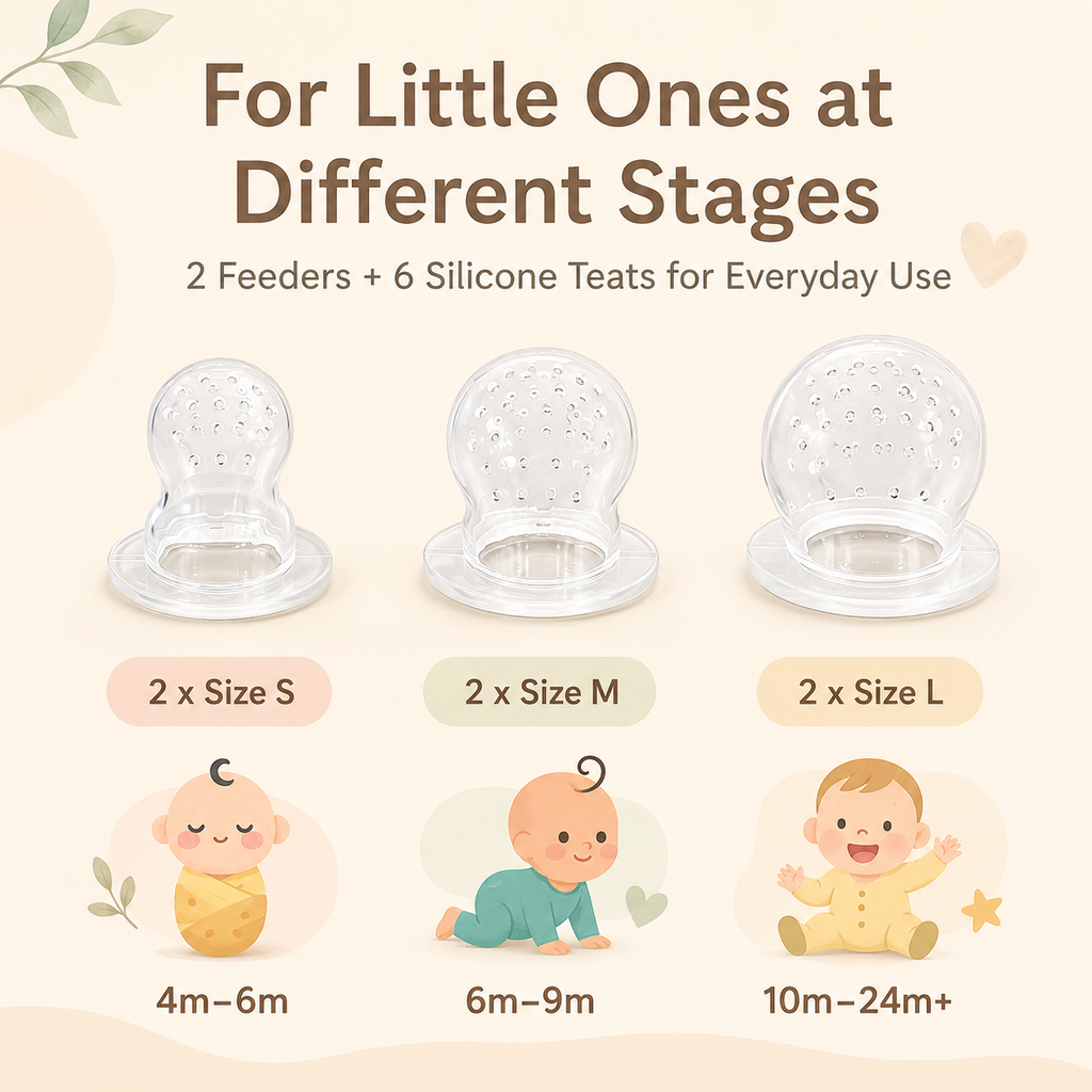 Baby Fruit Feeder & Teether Set – 2 Pack with 6 Silicone Teats