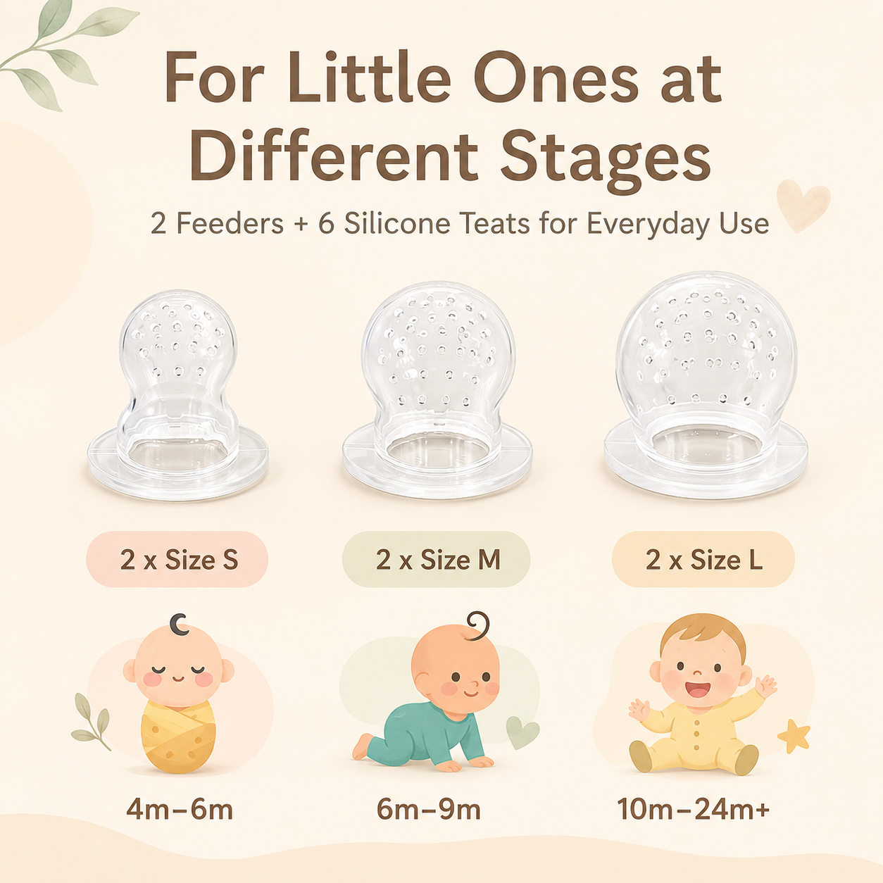 Baby Fruit Feeder & Teether Set – 2 Pack with 6 Silicone Teats